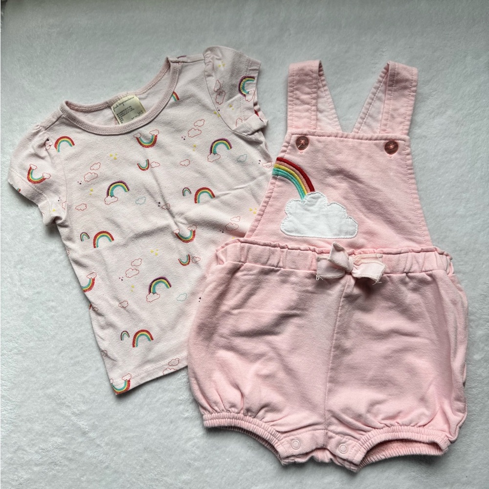 First Impressions 18M Pink Rainbow Romper Set Baby Girl Outfit Overalls